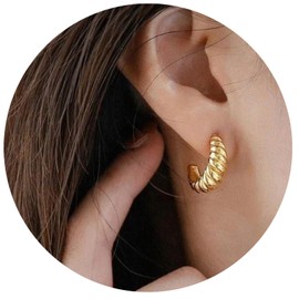 ALLNEWBEE 3 Pairs 14K Gold Plated Hoop Earrings Set for Women Chunky Hoops Twisted Huggie Hoop Multipack Hypoallergenic Earrings for Women Gift (Gold II)