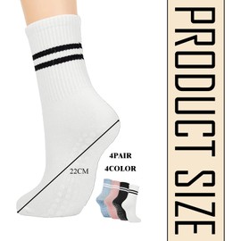 4 Pairs Black/White/Light Blue/Pink Pilates Socks, Stopper Socks, Stopper Socks Women, Non-Slip, Non-Slip Socks for Adults, Non-Slip Sockennon Briefs, Pilates Grip Barefoot, Barre, Trampoline, Dance Socks