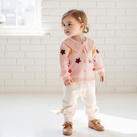 Toddler Baby Girl Cardigan Sweater Flowers Button Up Knitted Tops Infant Fall Winter Clothes (Pink, 18-24 Months)