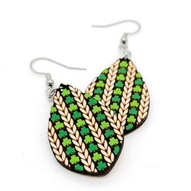 Wooden Luck Clover Irish Shamrock Earrings For Women Cute Dog Cat Shamrocks Shaped Drop Earring Good Luck St Patty's Accessories for Women