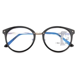 FEIVSN Trendy Round Progressive Multifocus Reading Glasses Women Men Multifocal Readers Blue Light Blocking Eyeglasses Black +1.0