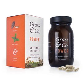 Grass & Co. Power - 18,000mg Shiitake Mushrooms with Holy Basil + Iron | Energy & Immune Support Supplement | Non-GMO, Gluten-Free & Additive Free | 60 Vegan Capsules | 30 Day Supply