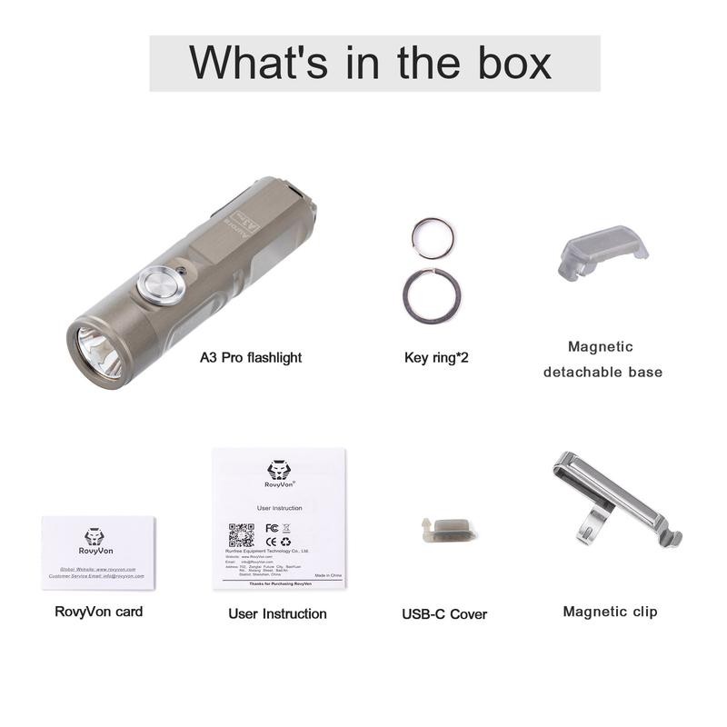 RovyVon A3 Pro USB-C Rechargeable EDC Flashlight Max Output 650