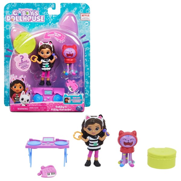 Gabby's Dollhouse Cat tivity Set, Kitty Karaoke Party - Music Set with Gabby and DJ Catnip, 2 Accessories, Surprise Box and Furniture, Suitable for Children from 3 Years