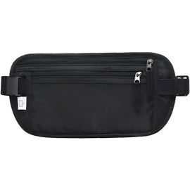 Cangurera de Viaje, Riñoneras Deportivo para Correr, Efectivo y Tarjetas, Riñonera de viaje Anti-robo con Cremallera Oculta para Hombres y Mujeres RFID Cinturón de Viaje Carteras (Negro)