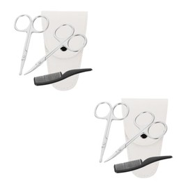 8pcs Stainless Steel Beard Scissors Trimming Scissors Nose Hair Trimmer Small Comb and White Leather Pouch Grooming Kit for Men and Women