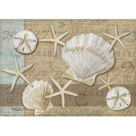 18 Christmas Cards and Envelopes, Linen Shells Holiday