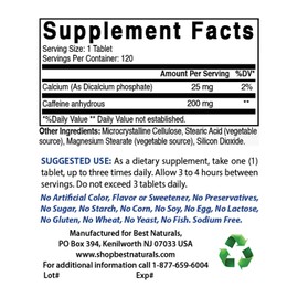 Best Naturals Best Naturals 3 Pack Caffeine Pills 200mg Tablets - Non Habit - Proven No Crash or Jitters - Total 360 Tablets