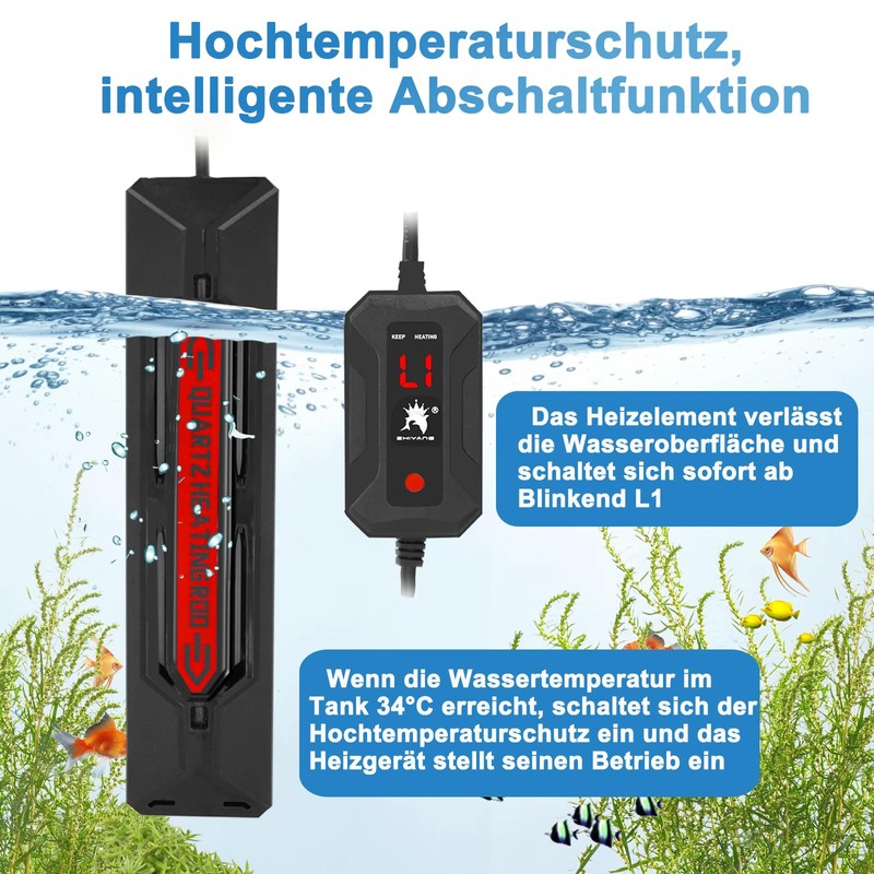 Aquarium Heater, 500 W Heating Rod Aquarium with Adjustable Temperature,