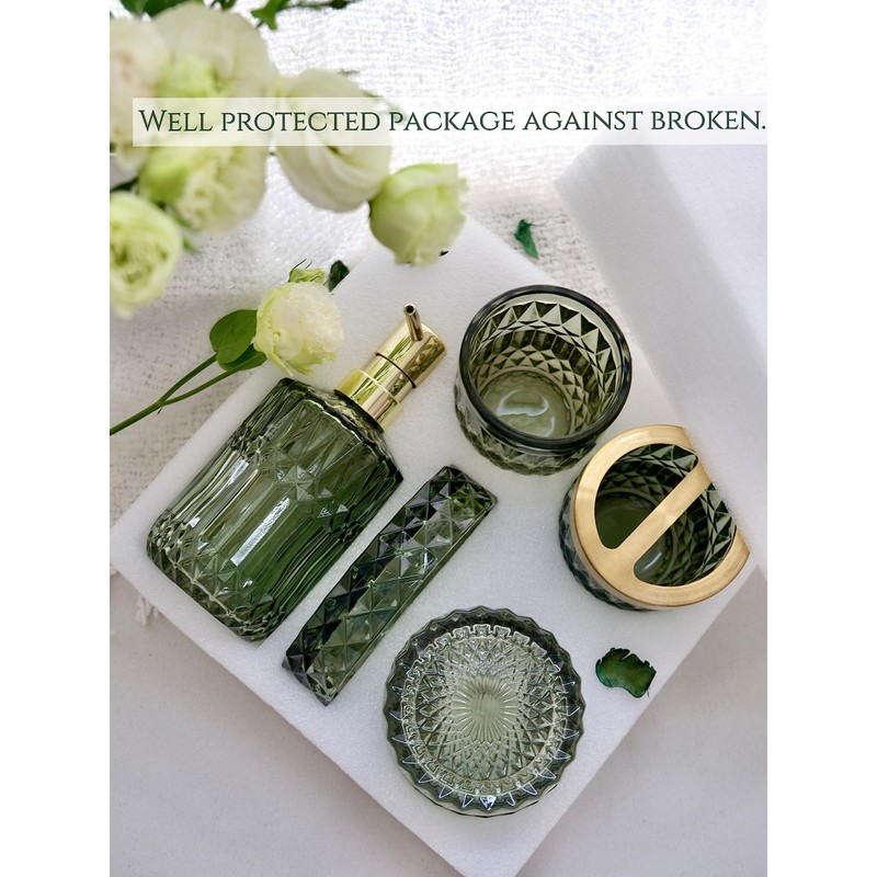 LaMarriti Green Bathroom Accessories Set, 5Pcs Clear Glass Bathroom Accessories,