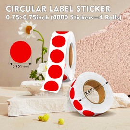 3/4" Colored Dot Stickers Round Labels, 4 Rolls 4000PCS Circle Stickers, 10 Color-Coded Sticker Lables for Kids Classroom, Office, Family (Red)