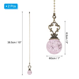 PATIKIL 15" Ceiling Fan Pull Chain, 2 Pcs Crystal Pull Chain Fan Connector Vintage Ceiling Fan Ornament Fan Chains Extender for Ceiling Light Lamp Fans, Pink (Ball)