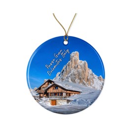 DMCDesigns Passo Giau Dolomites Italy - Winter Mountain Chalet Christmas Ornament - Celebrate Italy's Alpine Splendor for Ski Enthusiasts and Mountain Lovers Printed on Both Sides