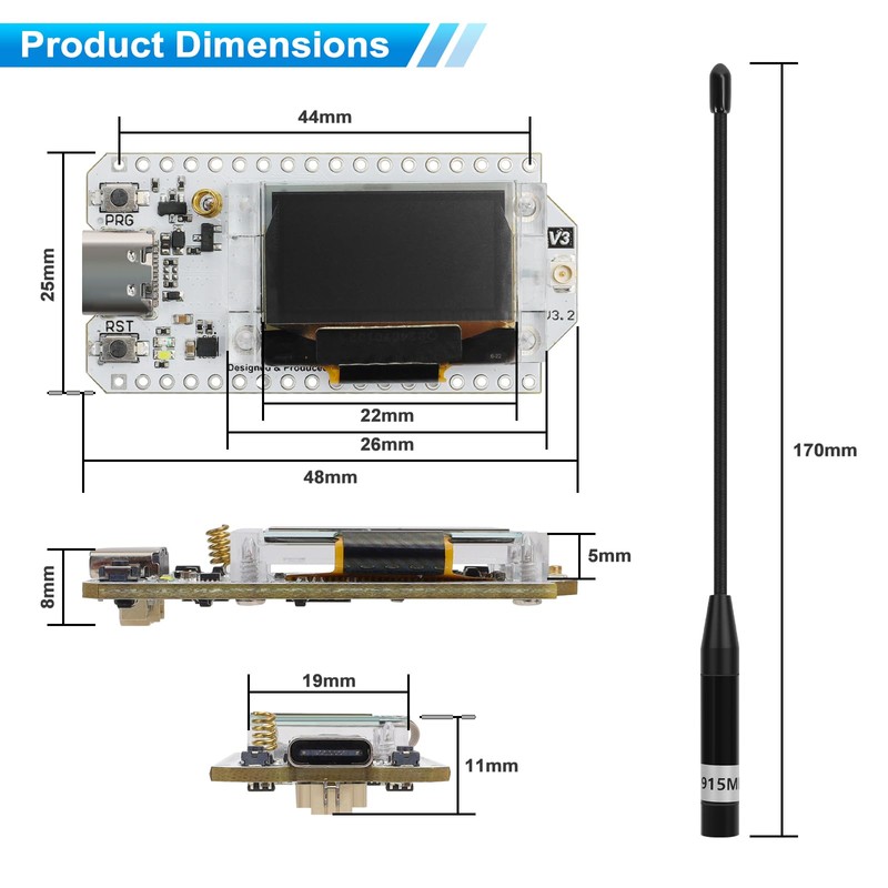 ESP32 LoRa V3 Development Board with 915MHz Antenna and 1100mAh