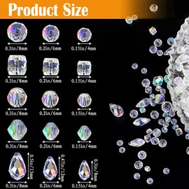 Crystal Beads, 900 Pcs Crystal Beads for Making Jewellery 4/6/8mm Mixed Crystal Beads, AB Color Suncatcher Beads with Storage Box for DIY Necklace Earring Pendants Jewelry Making
