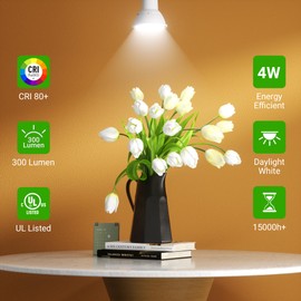 TJOY LED GU10 Light Bulbs 12 Pack, 5000K Daylight White GU10 Replacement for Recessed Track Lighting, 60W Equivalent, Non-Dimmable, 4W, 300LM, MR16 Bulb with 40° Beam Angle for Kitchen, Range Hood