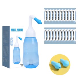 YUECIOIY Nasal Cleaning Bottle Sinus Rinse Bottle Cleaner Pressure Irrigation Net Pot with Sticker Temperature Gauge, Suitable for Adults and Children 240ml with 20 Nasal Cleaning Saltpacks