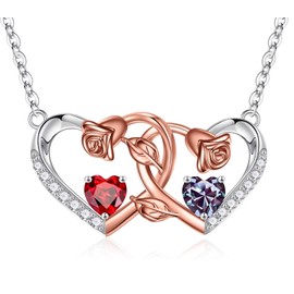 Iefil Valentines Day Gifts for Her - 925 Sterling Silver Heart Birthstone Necklace, Jewelry Gifts for Women Wife Mom Girlfriend | January Garnet & June Alexandrite Jewelry