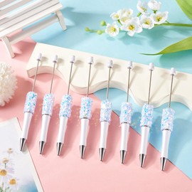 FASHEWELRY 8Pcs Plastic Beadable Pens Star Sequin Shaft Black Ink Beaded Pens DIY Bling Sequin Bead Ballpoint Pen for Holiday Pen Gift Students Office School Supplies (White)