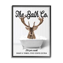Stupell Industries Bubble Bathtub Deer Framed Giclee Art by Lettered and Lined