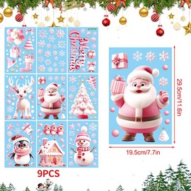 Christmas Window Stickers 9 Sheets Double Side Window Cling Xmas Scene Stickers Window Christmas Decorations for Christmas Window (Pink)