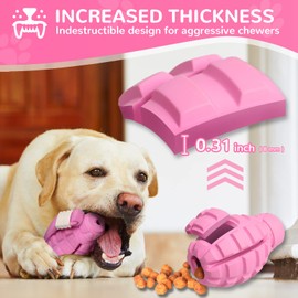 Dog Toys for Aggressive Chewers Large Breed, Rubber German Shepherd Toys,Indestructible Interactive Treat Toys for Large Medium Dogs, Food Grade Tough Dog Toys, Fun to Chew, Chase and Fetch (Pink)
