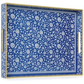 YXZHUOYU Boho Sturdy Acrylic Serving Tray with Handles,Rectangular Tray for Coffee Table,Food,Breakfast-Kitchen Countertop Tray,Ottoman Tray for Living Room,Plastic Decorative Tray (ART2, 30x40)