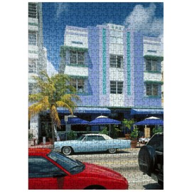 MyPuzzle Closeup of Building Art Deco Hotels On Ocean Drive in Miami Beach, Florida, USA - Premium 500 Piece Jigsaw Puzzle for Adults