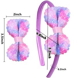 WRBAJIS Bow Headband Glitter Sequins Hair Bands Cute Hair Bows Hair Accessories for Women Girls Wedding Birthday Party (Purple)