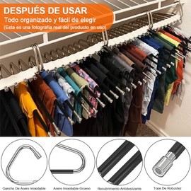 ENGREPO 2 Piezas Ganchos para Pantalones, Ganchos para Ropa, Colgador de Pantalones con 9 Clips Metálicos, Organizador Multicapa para Pantalones,...  