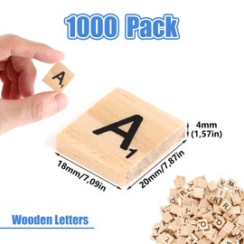 MUXHEL Pack of 1000 Scrabble Letters Wood, Wooden Letters Crafts, Wooden Letters Tiles, Wooden Letters Scrabble, A-Z with Numbers, for Board Games, Learning, Spelling