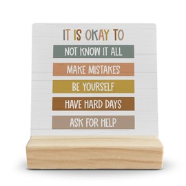 FUGWN Mental Health Gifts Desk Decor, Therapist Office Decor Wood Desk Sign, Counseling Office Decors, It is Okay to Not Know It All Wooden Plaque with Wood Stand for TherapyOffice Table Decors