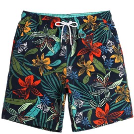 maamgic Mens 7 Inch Quick Dry Printed Short Swim Trunks with Mesh Lining Swimwear Bathing Suits Vintage Flower Small