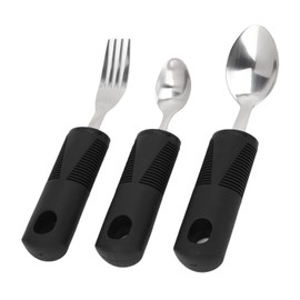 3Pcs Black Disability Aids Cutlery Sets, Extra Wide Handles Easy Grip Cutlery Set Soft and Comfortable Grips Cutlery for Disabled,Elderly and Parkinson's Arthritis