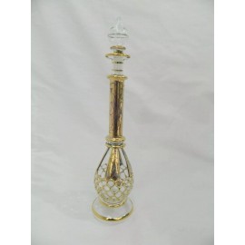 1 Egyptian Glass Perfume Bottle Gold Accent Hand Blue Clear Unique 9" #278 Wow!!