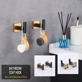 GERZWY Stainless Steel Towel Hook Heavy Duty Wall Mounted Robe Coat Hook for Bathroom 2 Pack (Black & Gold)