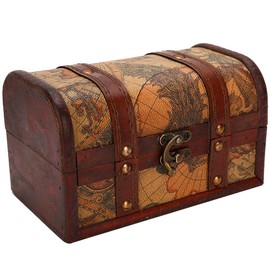 Vintage Jewelry Storage, Treasure Chest Case Wooden Box Organizer Container Case Anniversary Wedding (Map Trumpet)