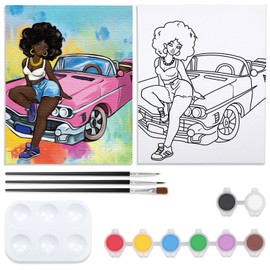 Nuberlic Canvas Painting Kit Pre Drawn Canvas for Painting Cool Lady Afro Girl with Car Painting Kit DIY Adult Sip and Paint Party Girl Night Favor 8x10 inches