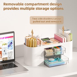 Marbrasse Desk Organiser with 3 Drawers,Multi-Functional Pen Holder,Desk Tidy and Accessories with 7 Compartments for Home,School,Classroom (White)