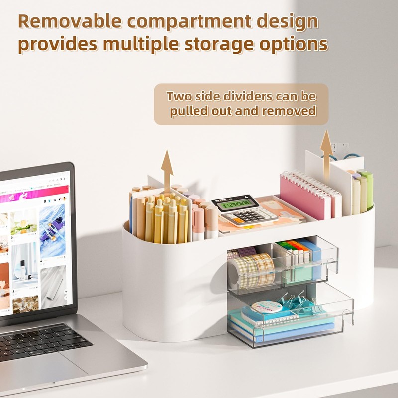 Marbrasse Desk Organiser with 3 Drawers,Multi-Functional Pen Holder,Desk Tidy and