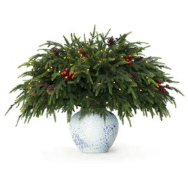 QXXQ 12-Piece Set 24" Artificial Norfolk Pine Branches - Christmas Decorations - Faux Christmas Greenary - Faux Cedar Stems for DIY Crafts Garland Wreath Home Decor- Free LED String Lights