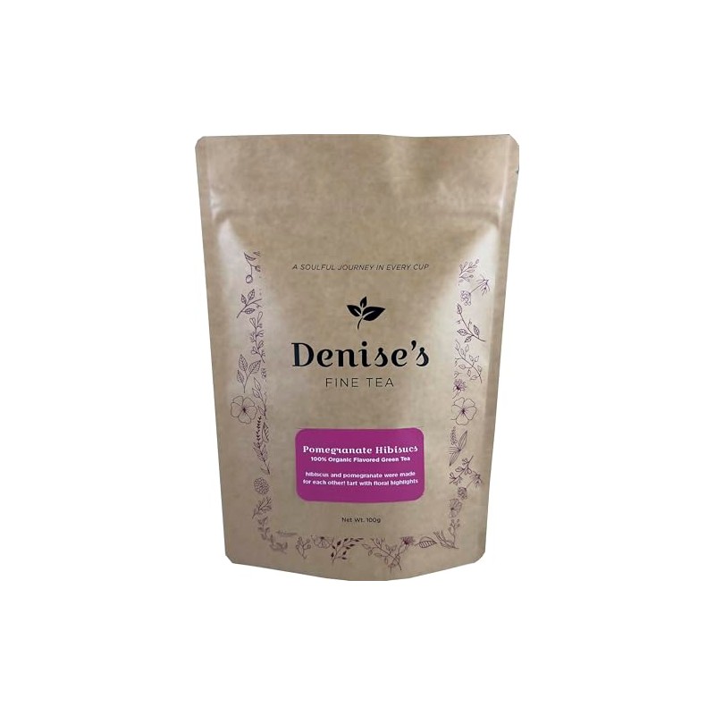 Denise's Fine Tea, USDA Organic, Pomegranate Hibiscus, Flavored Green Tea,