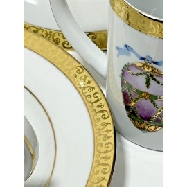 Gallery Gold Buffet Royal Gallery Purple Faberge Egg Dessert/Salad Plate & Cup 22k gold