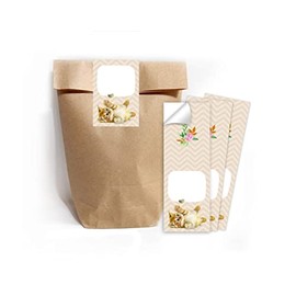 12 Gift Bags (Natural) + 12 Cat Stickers for Party Bags Guest Gift for Children's Birthday Girls Boys