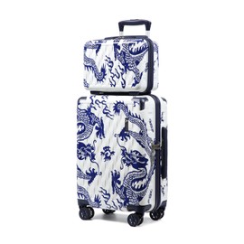 Somago Carry On 2 Piece Luggage Set 20 Inch Airline Approved Lightweight PC+ABS Hardside Travel Suitcase with Spinner Wheels TSA Lock YKK Zippers Loong Cultural Design(13"/20", White)