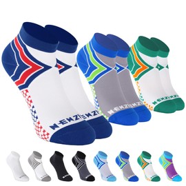 NEWZILL Low-Cut Compression Socks Unisex Running Socks with Embedded Frequency Technology for Heel, Ankle & Arch Support, Improves Stamina Endurance & Balance (3-Pairs L/XL WBlue/BGreen/GOrange)