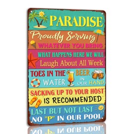 Paradise Tin Sign Vintage Summer Metal Signs Funny Wall Decor Plaque For Home Bar Deck Pool Patio Outdoor Decoration 8x12 Inch