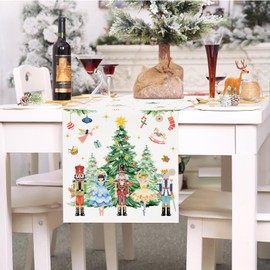 Bonhause Christmas Nutcrackers Table Runner 13x72 Inch Xmas Trees Fairy Gifts Ornaments Winter Holiday Kitchen Dining Table Decoration for Indoor Outdoor Home Party Decor