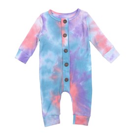Afunbaby Newborn Unisex Baby Boy Girl Ribbed Tie Dye Romper Ruffle Long Sleeve One-Piece Jumpsuit Bodysuit Fall Clothes (12-18 Months,A-Colorful)