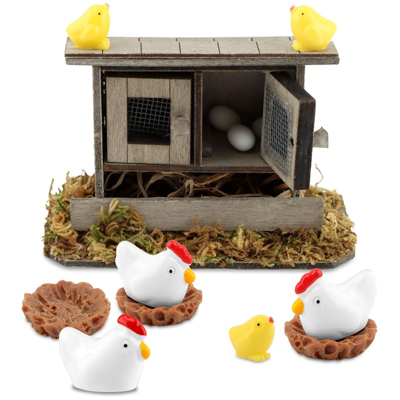 Fairy Garden Mini Chicken Coop Decor, 26-Piece Farm Scene Set